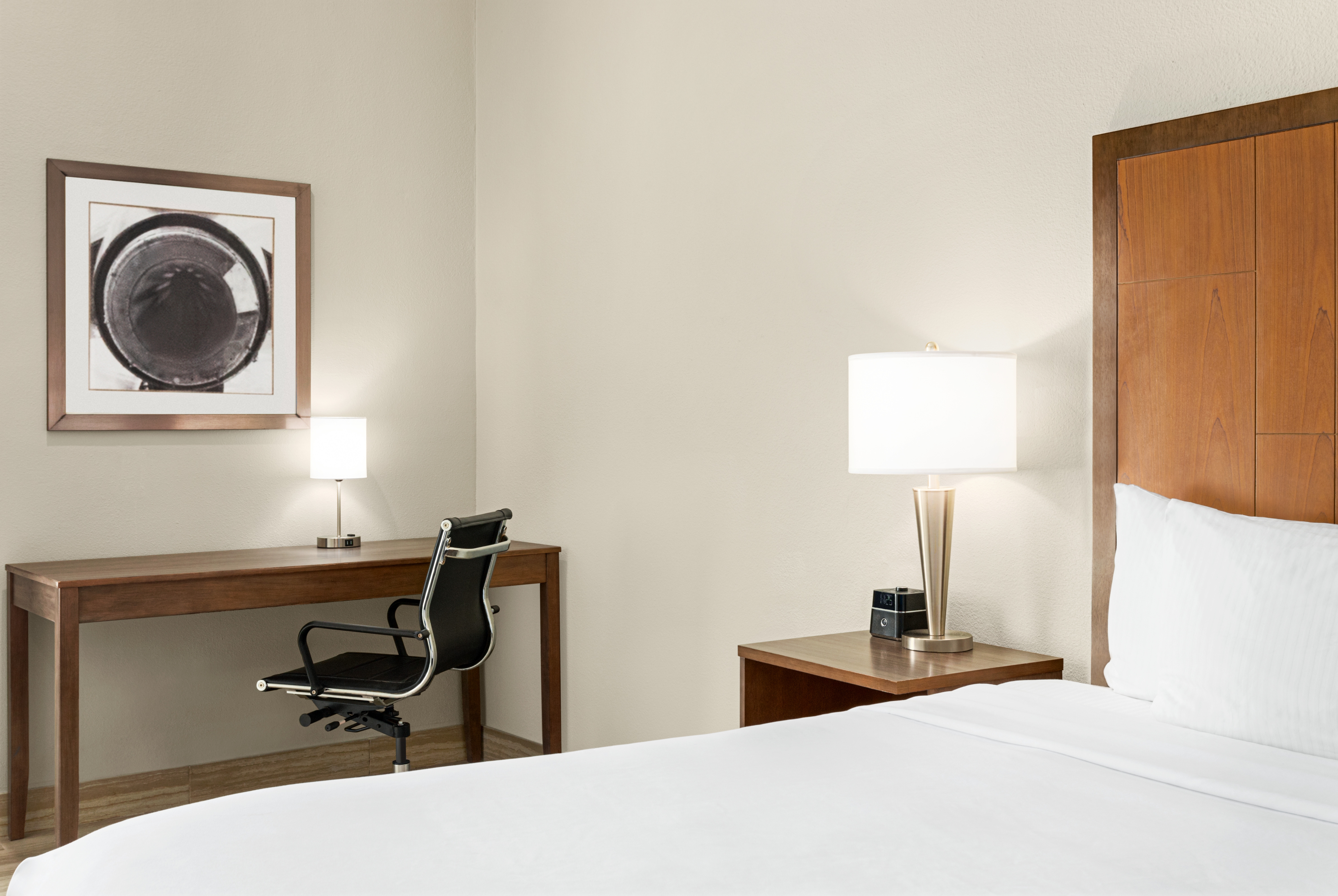 King bed guest room at the La Quinta Inn & Suites by Wyndham Brownsville North in Brownsville, Texas